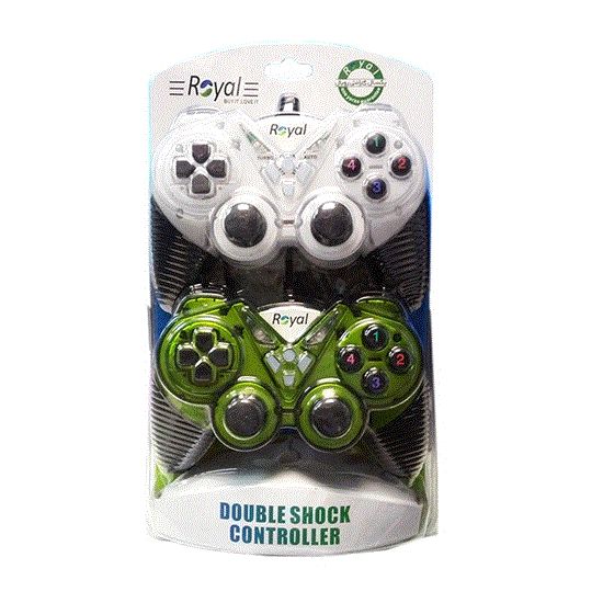 Picture of دسته بازی دوبل شوکدار سفید و سبز رویال PC