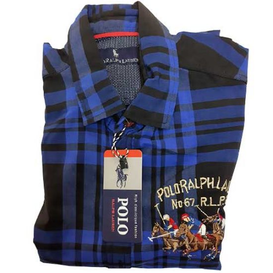 پیراهن چهار خانه آبی مشکی مدل POLO