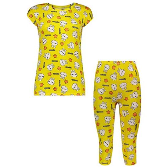 Picture of ست تاپ و شلوار برمودا زرد طرح سویتی کد 503