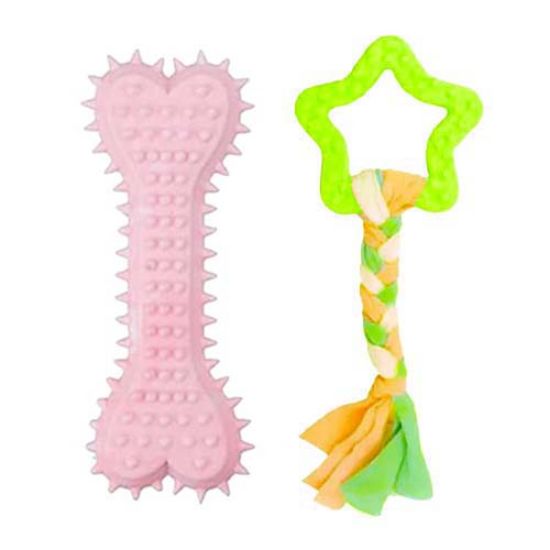 Picture of اسباب بازی دندانی سگ بایو موزارا مدل ستاره و استخوان صورتی و سبز